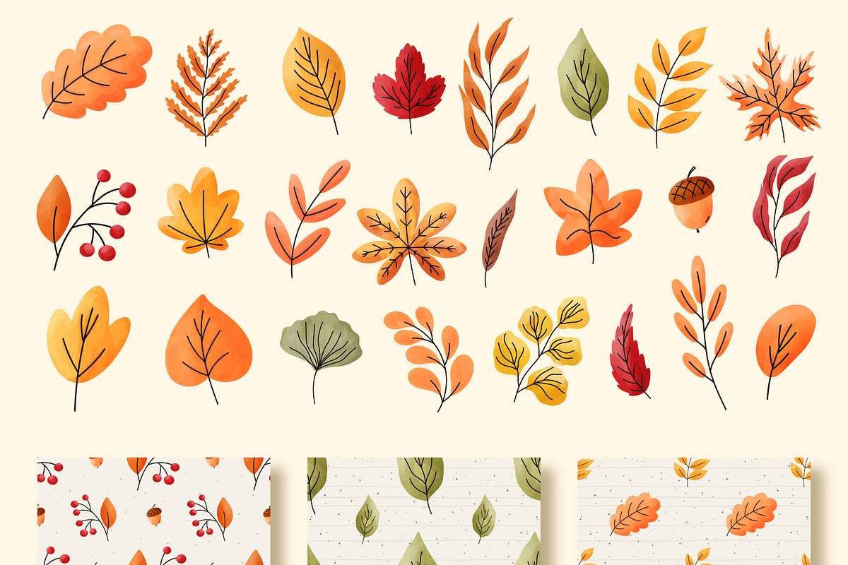 Autumn Leaves Watercolor vector set, a Pattern Graphic by alia.kurianova (Photo 9 of 9)