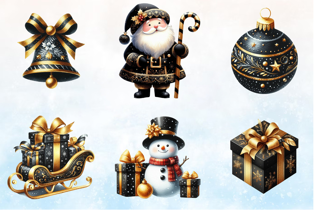 Watercolor Black & Gold Christmas C, a Seasonal Illustration by Rose Art (Photo 3 of 6)