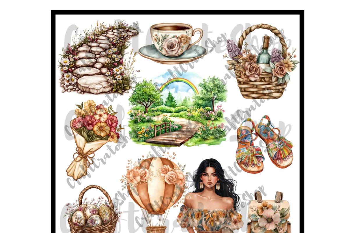 Watercolor Boho Spring Clipart, an Illustration by CraftCrateShop (Photo 2 of 7)