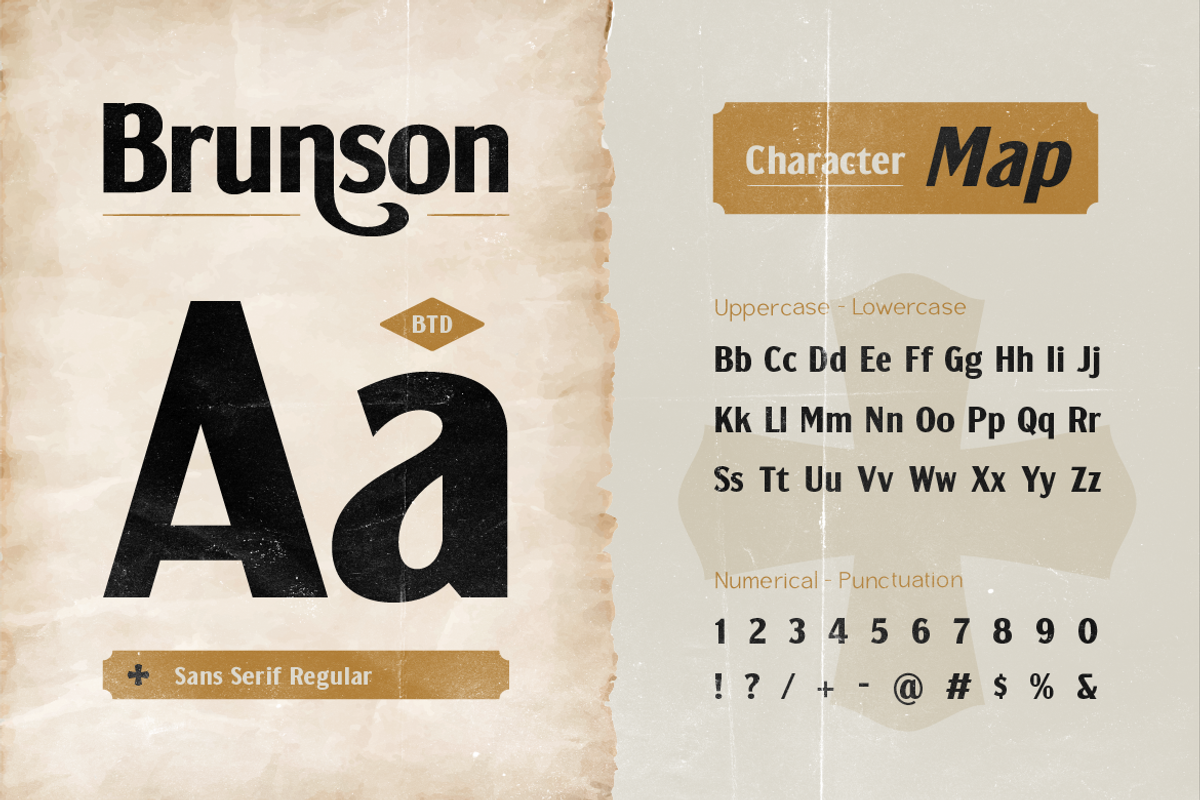 Brunson - Vintage Sans Serif, a Sans Serif Font by Burntilldead (Photo 2 of 12)