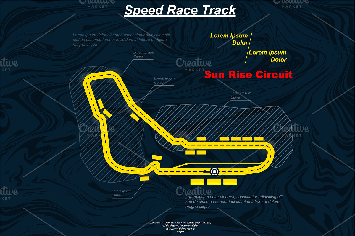 Yellow race track on blue background, a Transportation Illustration by LongQuattroArt (Photo 1 of 5)