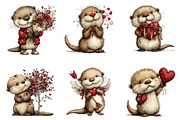 Quirky Valentine's Otters Clipart, an Illustration by Dream Creation (Thumbnail 4 of 7)