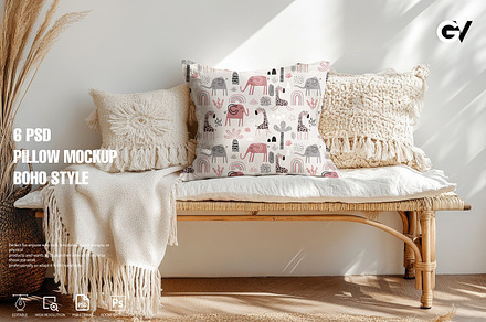 Boho Pillow Mockups bundle PSD