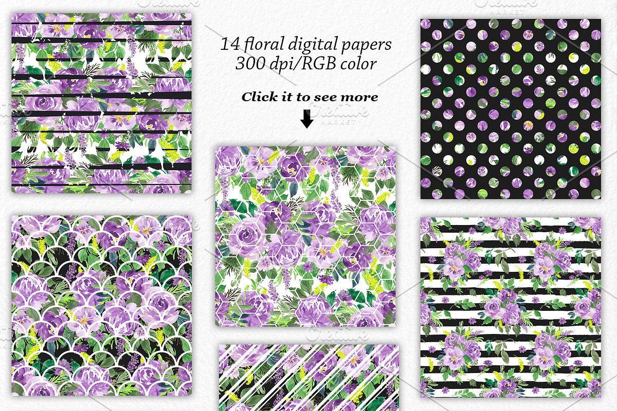 Purple Watercolor Flowers Clip Art, an Illustration by Elly Studio (Photo 5 of 7)