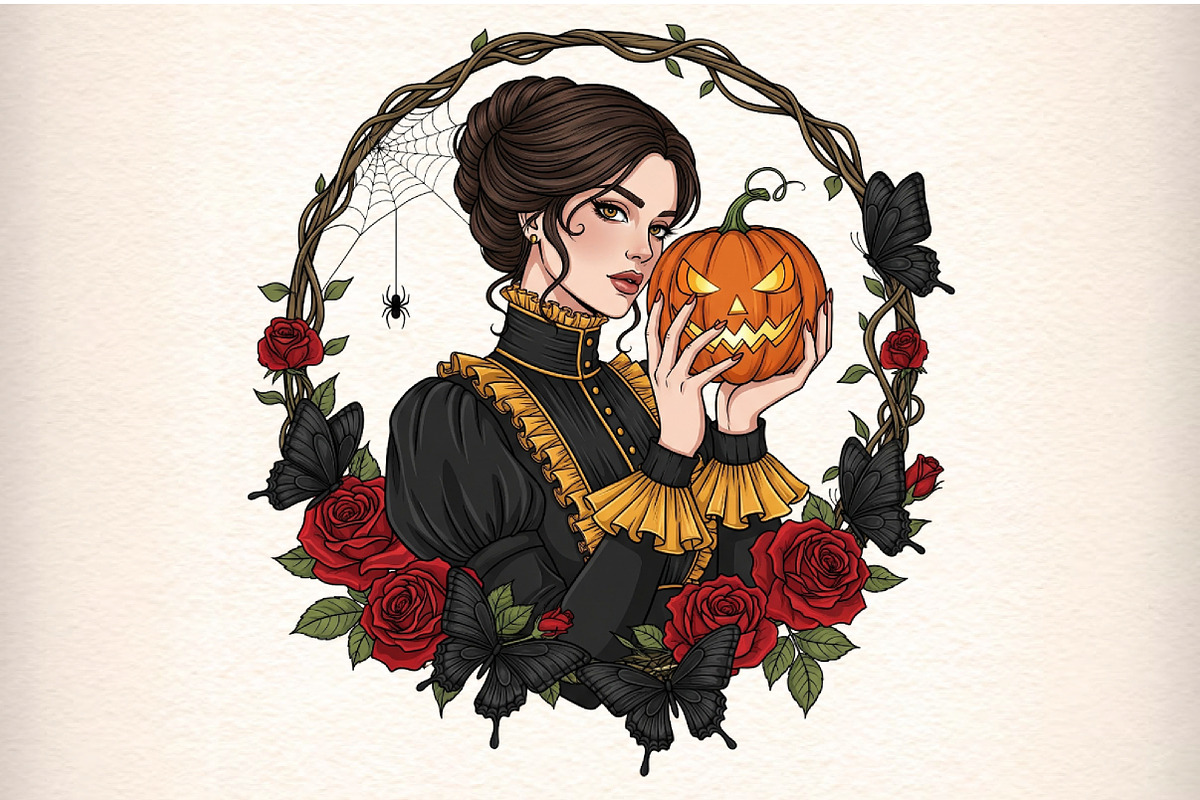 Gothic Victorian Lady Skull PNG, an Illustration by Craft Nest (Photo 1 of 6)