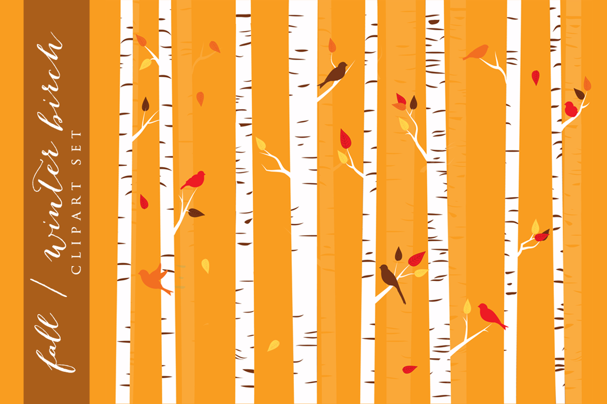 Birch trees winter fall clip art, a Seasonal Illustration by WinchesterLambourne (Photo 1 of 4)