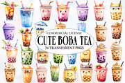 Cute Boba Tea Clipart, an Illustration by Designworld (Thumbnail 1 of 5)