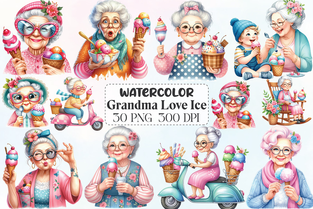 Quirky Grandma Love Ice Cream PNG, an Illustration by CraftArtStudio (Photo 1 of 6)