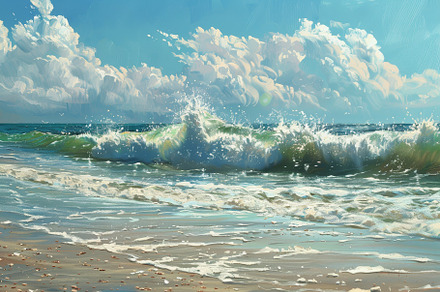 Powerful waves break against the sho, a Photo by Tanuart