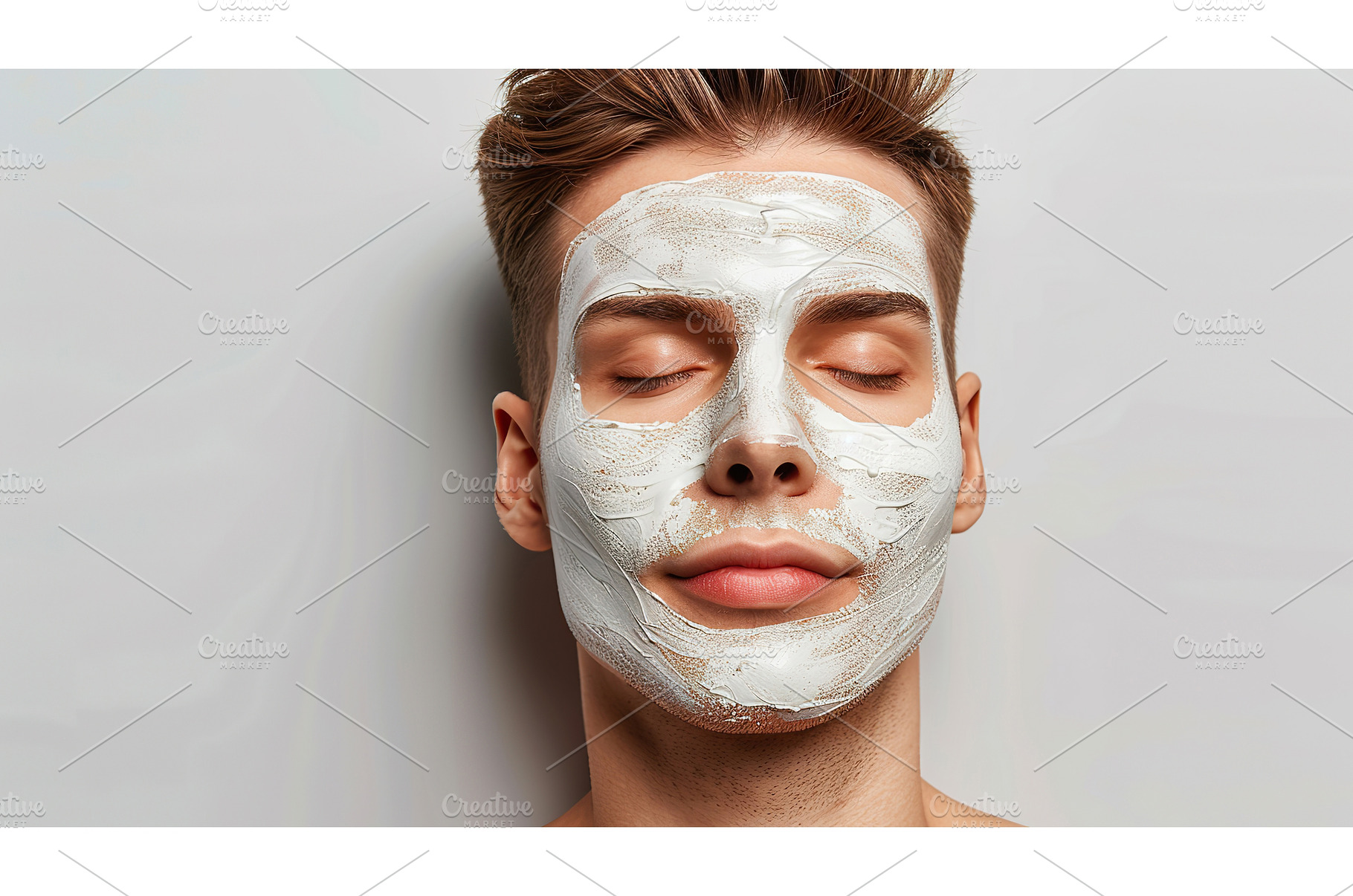 Young man with facial clay mask on, a Person Photo by Lermont51