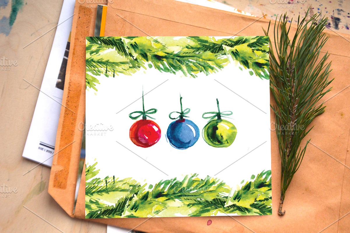 Watercolor Christmas decorations, a Decorative Illustration by Olesya Morokhovets (Photo 4 of 10)
