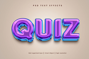 3D Style Quiz Game Editable Text PSD