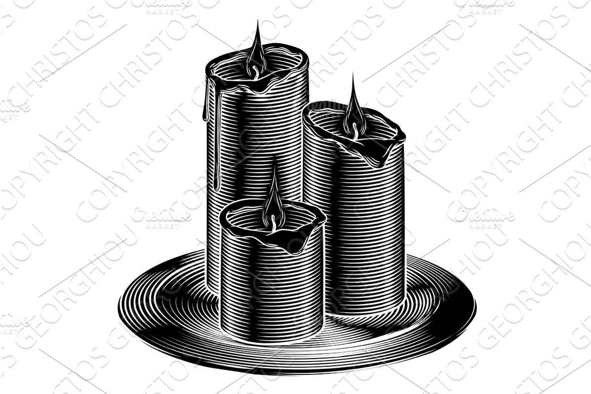 Candles Black Woodcut Illustration, an Object Illustration by Christos Georghiou