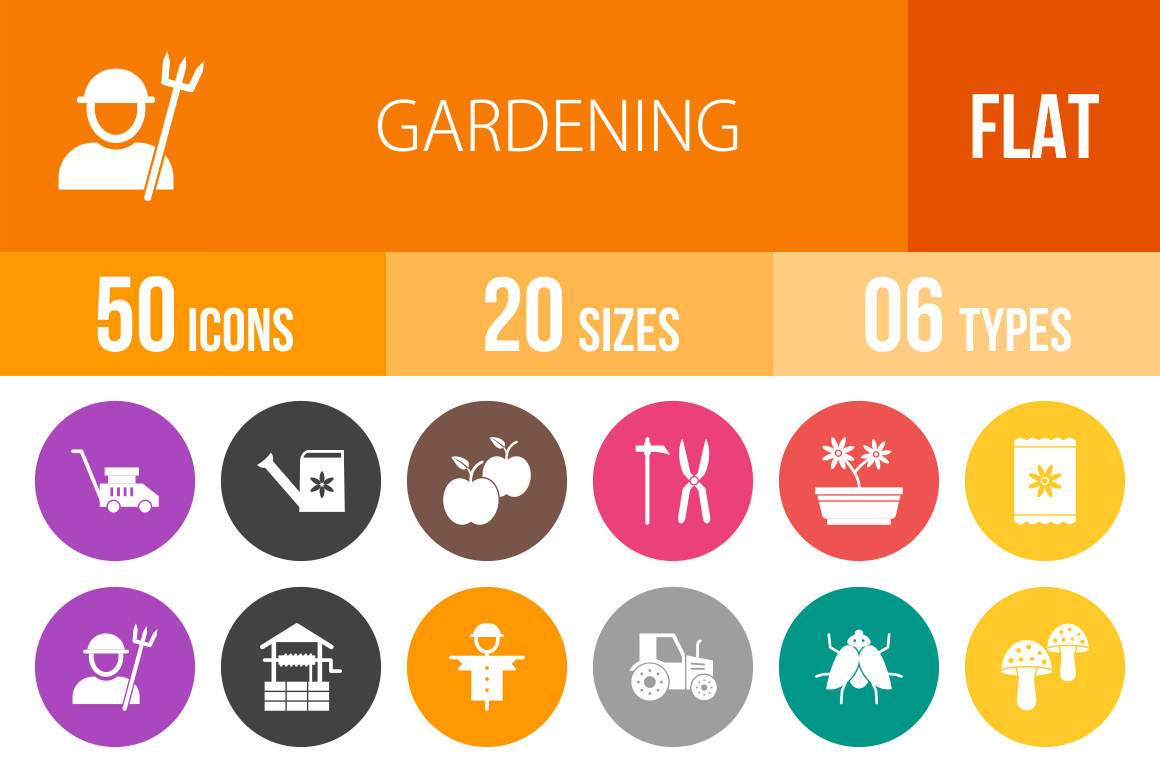 50 Gardening Filled Circle Icons, an Outline Icon by IconBunny