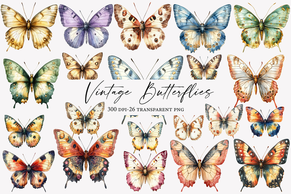 Vintage Butterflies Clipart, an Illustration by Designworld (Photo 1 of 5)