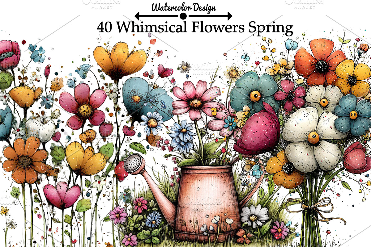 Whimsical Flowers Spring Clipart, an Illustration by Watercolor design (Photo 1 of 6)