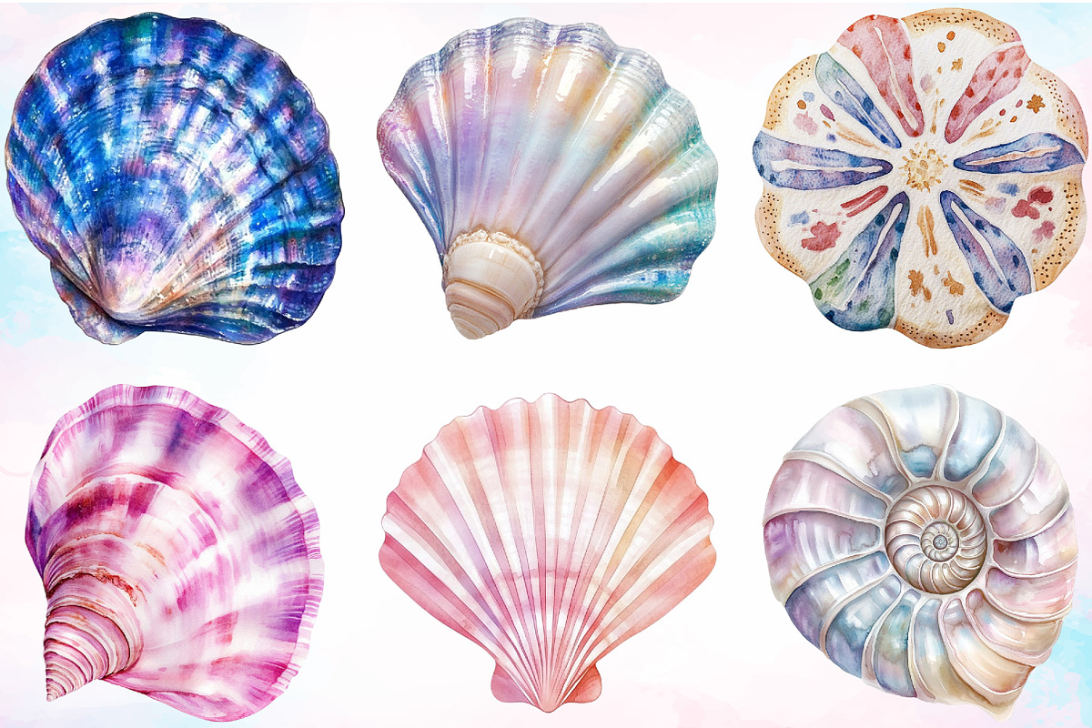 Watercolor Summer Seashells Clipart, a Seasonal Illustration by Canvas Craft (Photo 2 of 3)