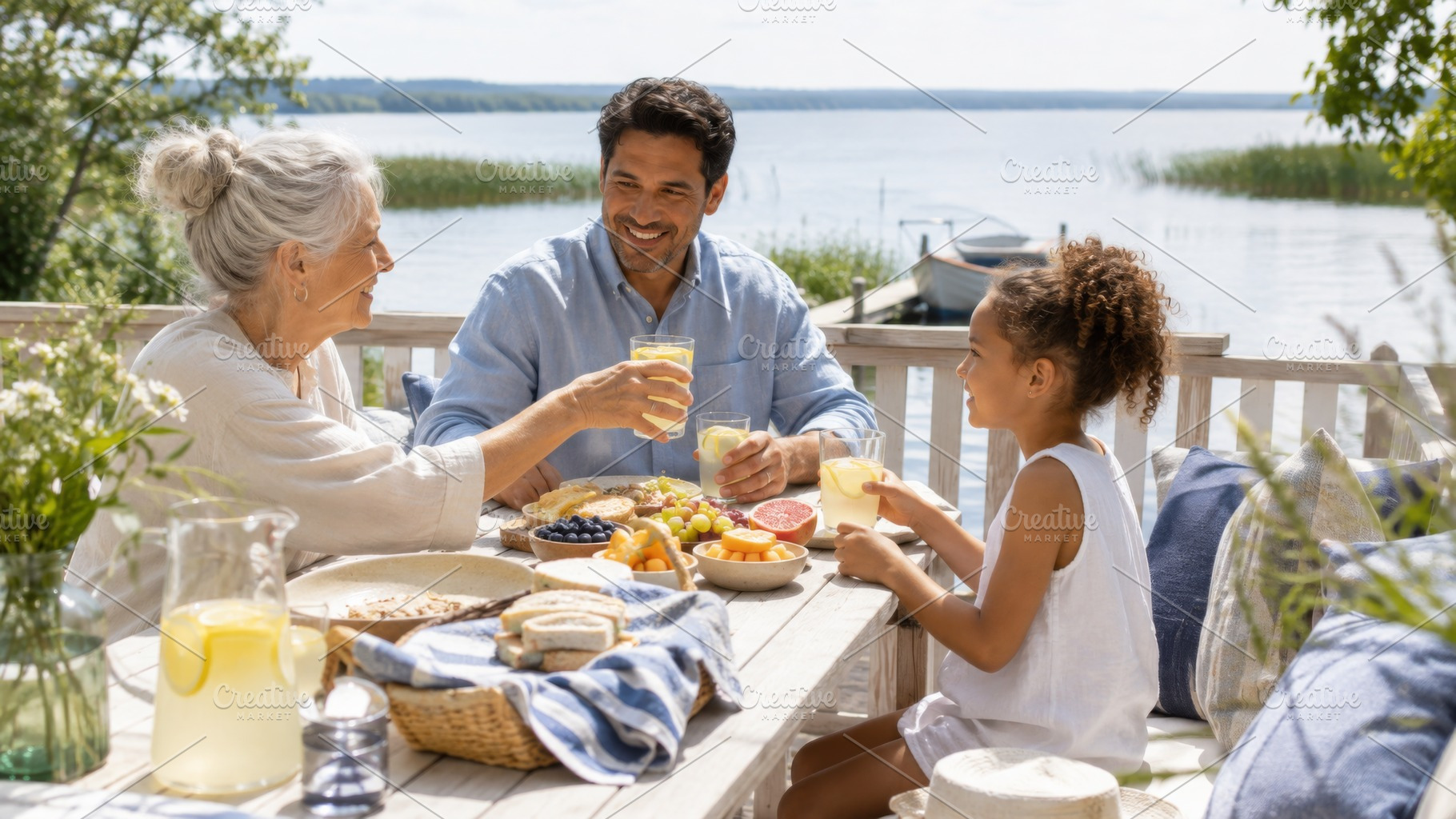 Family enjoying outdoor brunch by se, a Photo by Dvoevnore photos