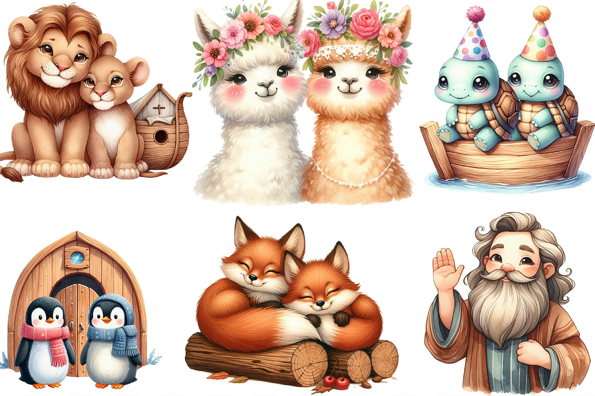 Cute Noah's Ark Watercolor Clip Art,, an Illustration by Designking (Photo 2 of 4)