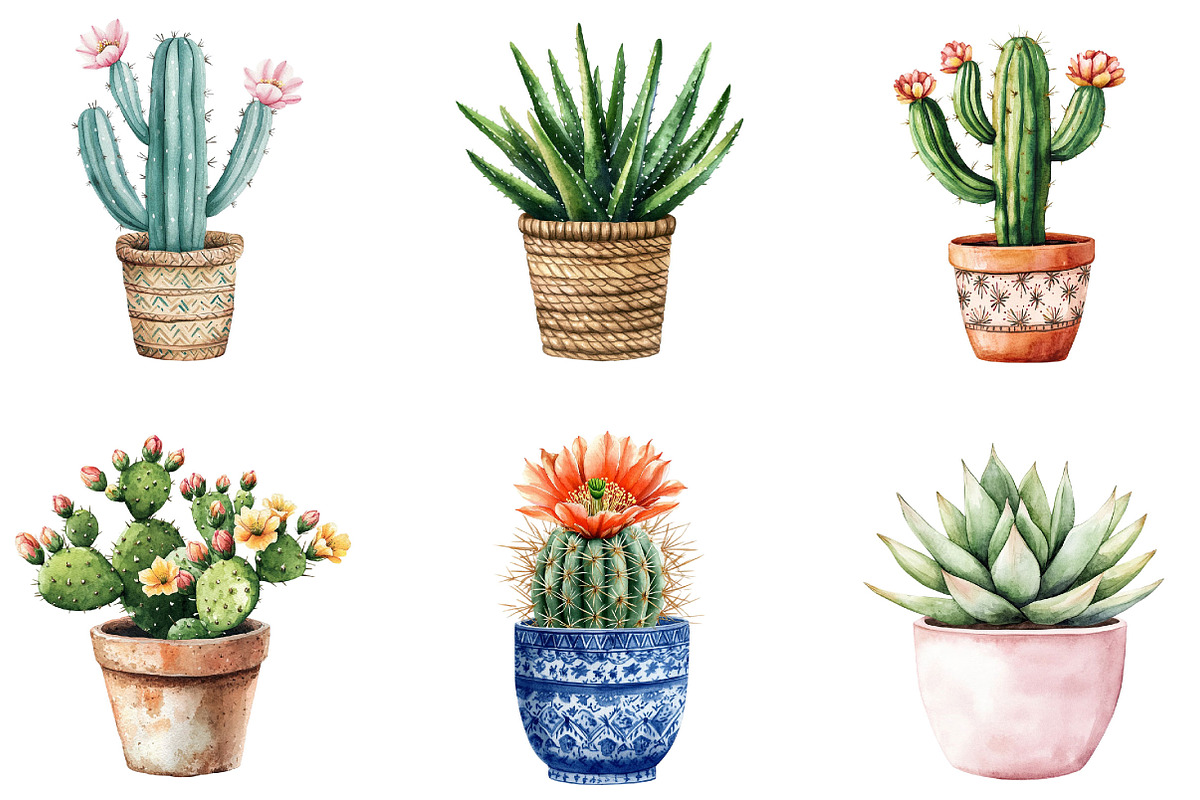 Watercolor Cactus Clipart, a Seasonal Illustration by Designking (Photo 5 of 5)