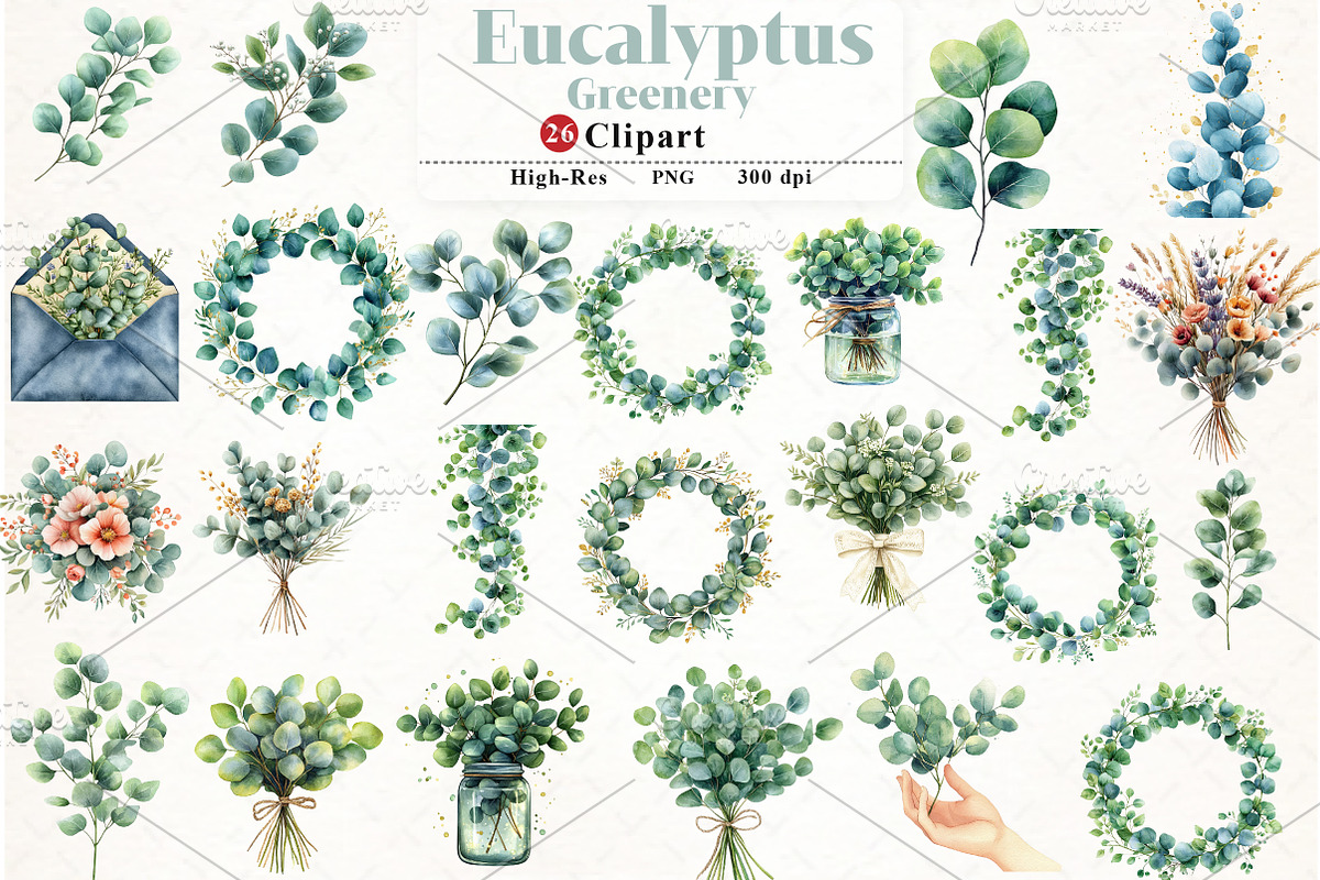 Eucalyptus Greenery Clipart, an Illustration by Watercolor design (Photo 1 of 4)