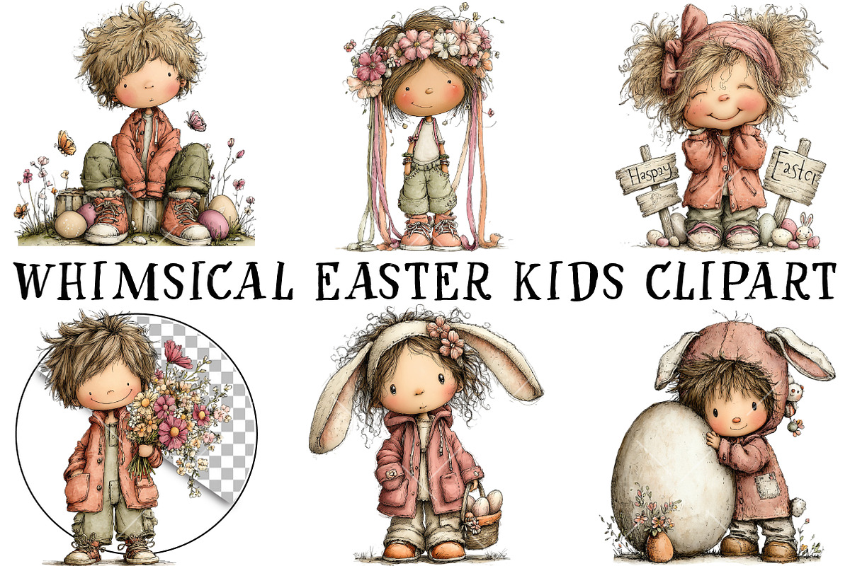 Whimsical Easter Kids Clipart, an Illustration by OK Design (Photo 2 of 6)