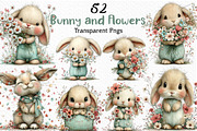 Bunny and Flowers Clipart PNG, an Illustration by Craft Nest (Thumbnail 1 of 12)