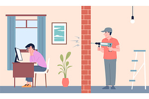 Home repair noise. Male character, a Person Illustration by LadadikArt