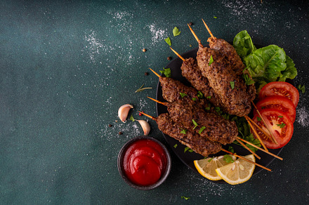 Shish kebab on stick, made from ground beef meat