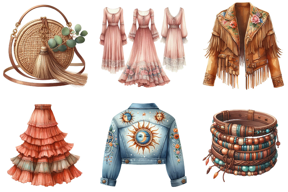 Watercolor Boho Fashion Clipart, an Illustration by DreamArtGraphic (Photo 3 of 5)