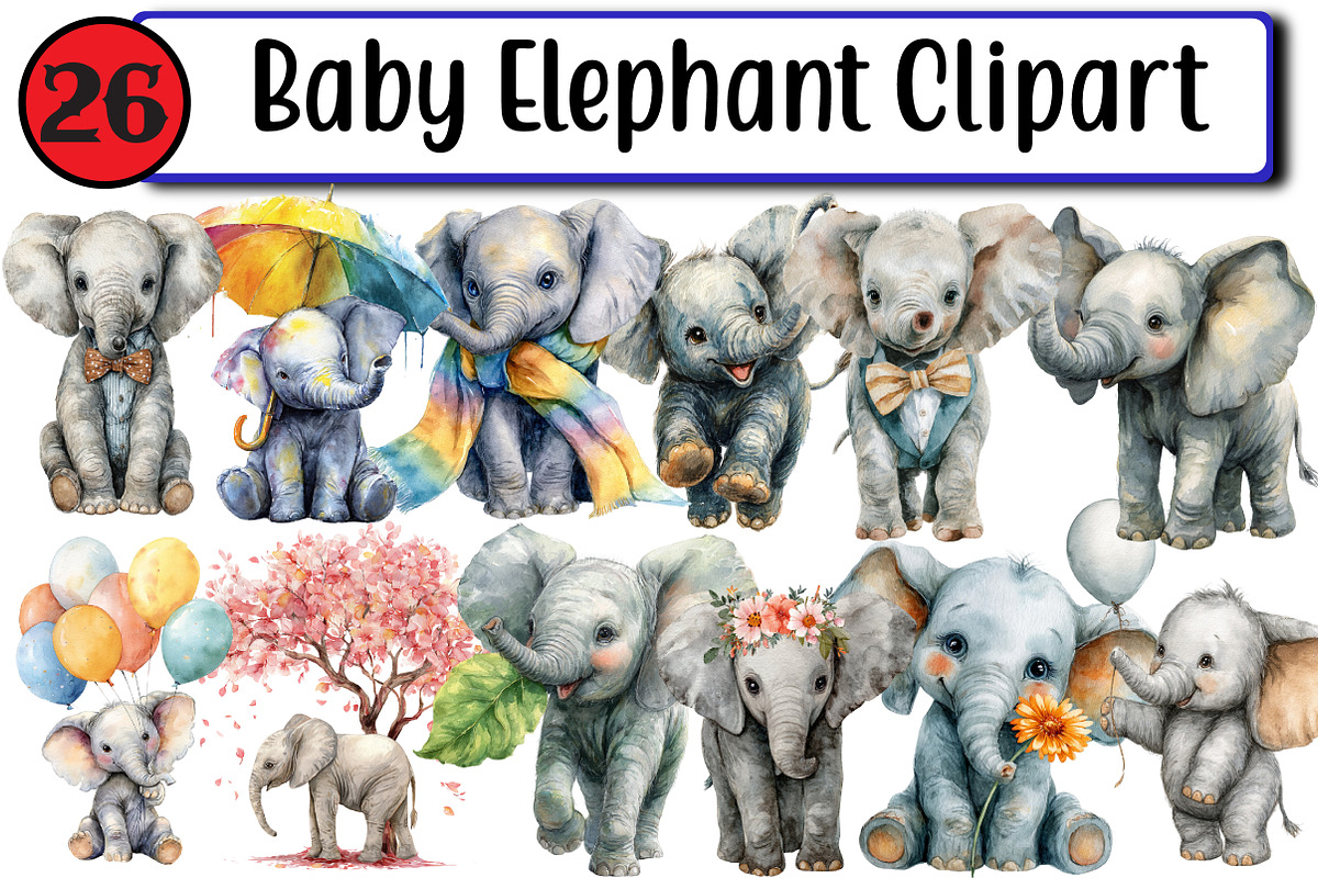 Baby Elephant Clipart, an Illustration by Design Market (Photo 1 of 3)