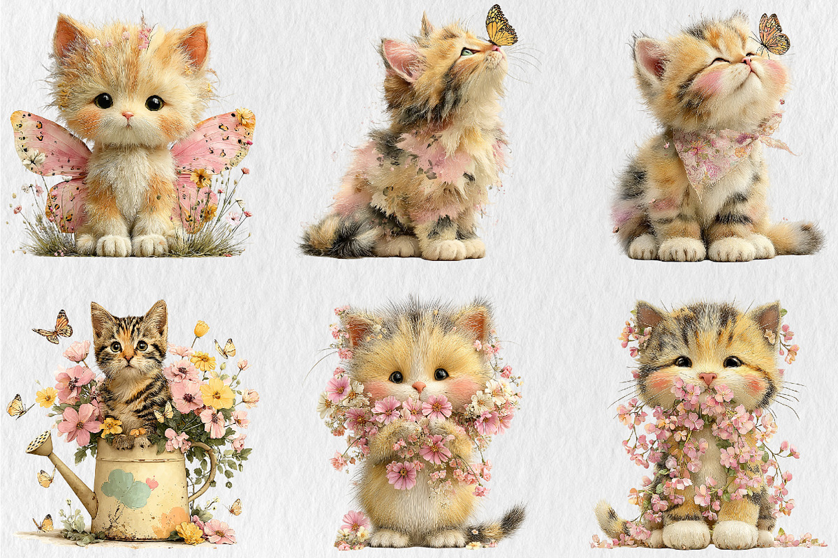 Watercolor Spring Cats Clipart, a Seasonal Illustration by Rose Art (Photo 2 of 6)