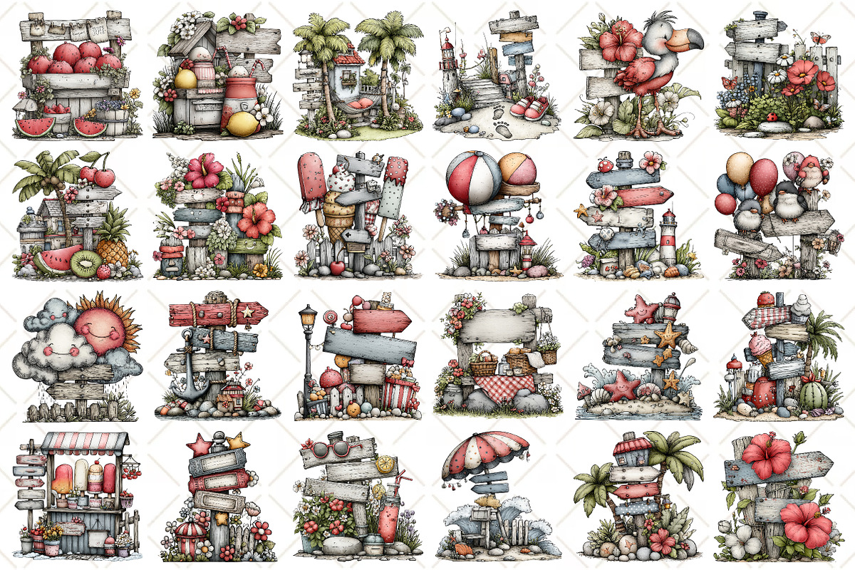 Whimsical Summer Singpost Clipart, an Illustration by Black Bird Studio (Photo 2 of 5)