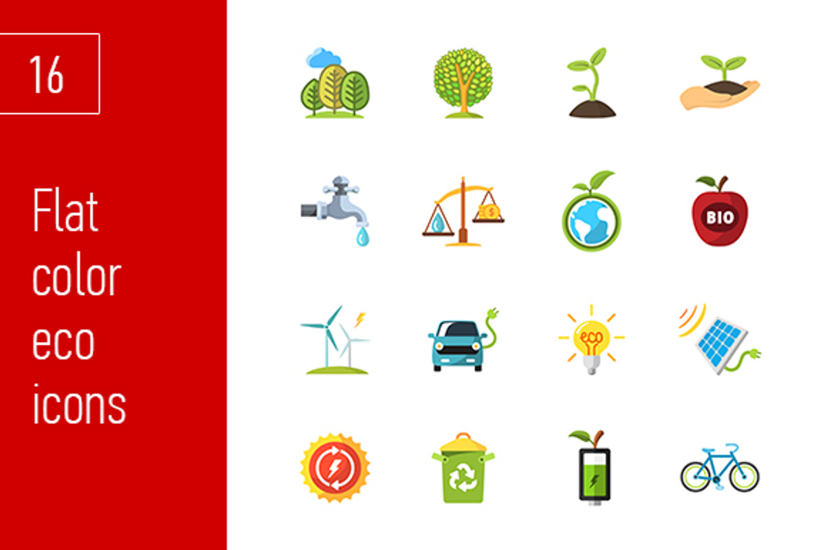 sixteen flat eco icons, an Outline Icon by Anton