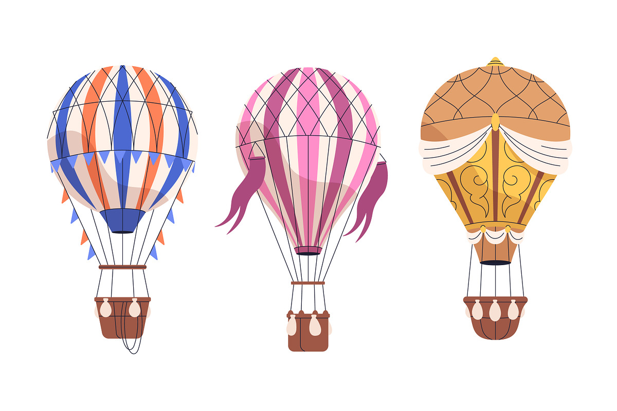 Hot air balloons for sky flying set, a Transportation Illustration by Good Studio (Photo 2 of 7)