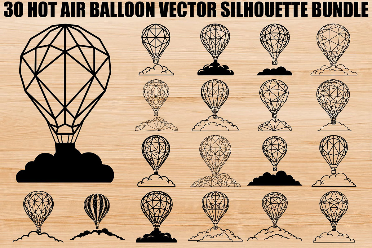 Hot Air Balloon Silhouette Bundle, an Object Illustration by Gaye Art (Photo 1 of 31)