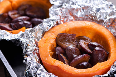 Stuffed baked pumpkin with plums, a Food & Drink Photo by Apolonia