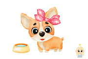 Watercolor Corgi Clipart., an Animal Illustration by Natalya_Mona_Art (Thumbnail 2 of 4)