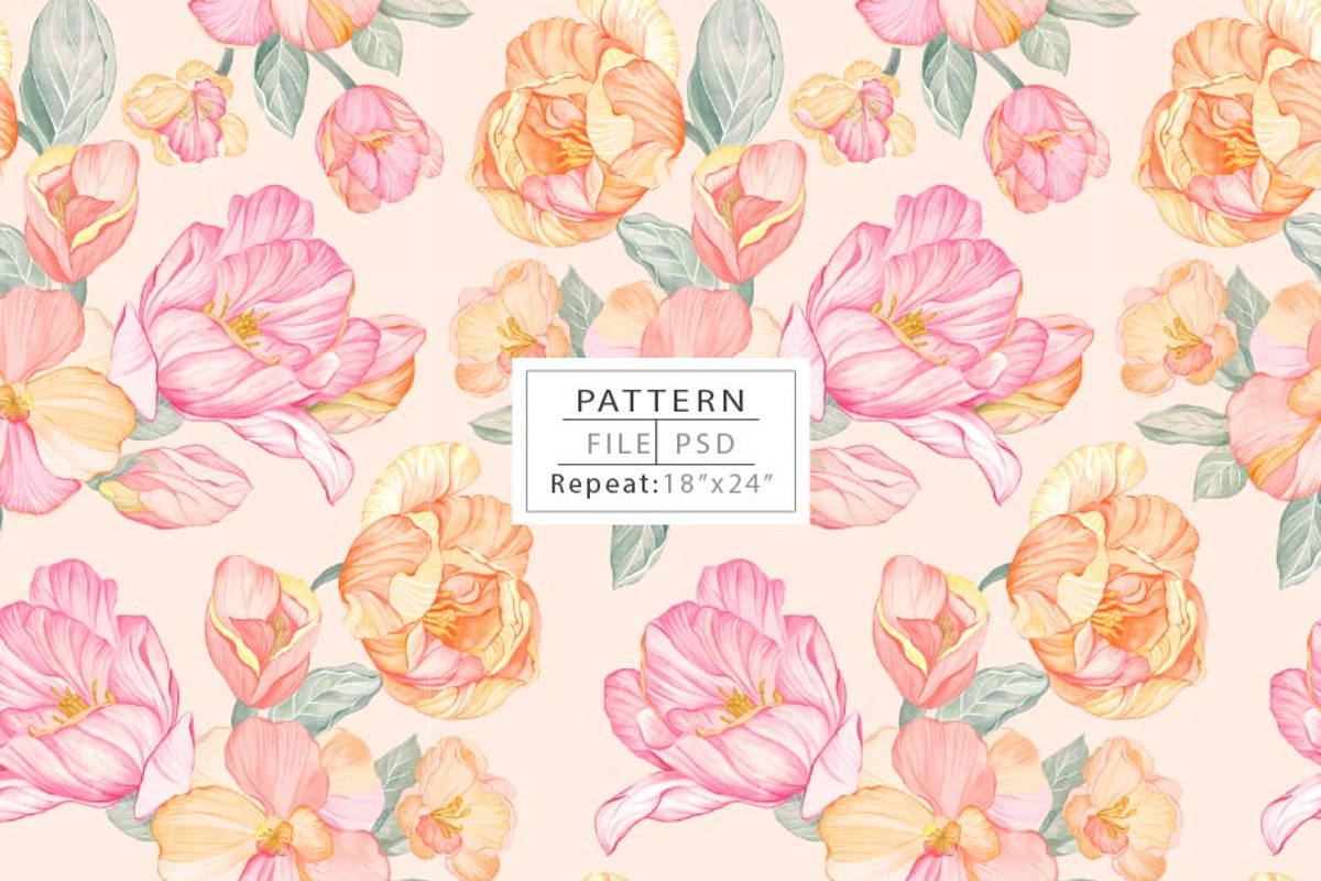 Vintage Watercolor Tulip & Peony, a Pattern Graphic by Print Diaries (Photo 1 of 4)