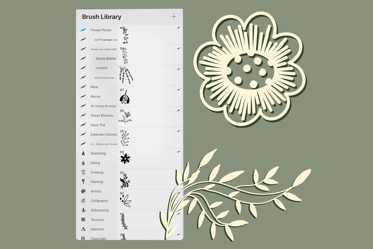 100 Floral Stamp brushes, an Illustration by Olga Brinza (Photo 2 of 11)