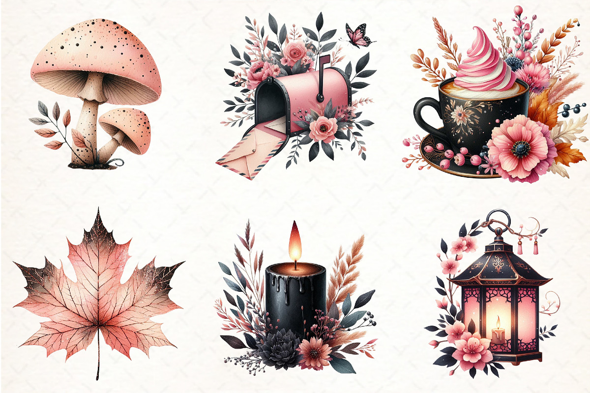 Watercolor Pink and Black Autumn, an Illustration by Pixels.Craft (Photo 3 of 7)
