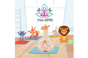 Yoga. wild animals in cartoon style, an Animal Illustration by Onyx