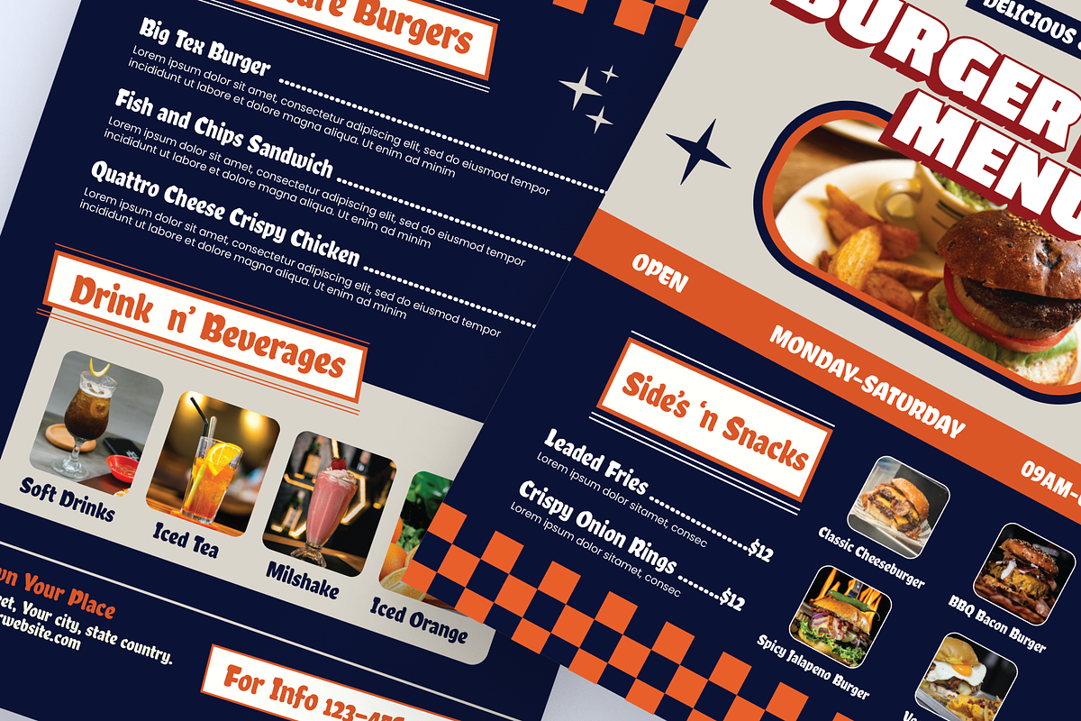 Retro Burger Bunt Menu Restaurant, a Flyer Template by SquidPixey (Photo 5 of 6)