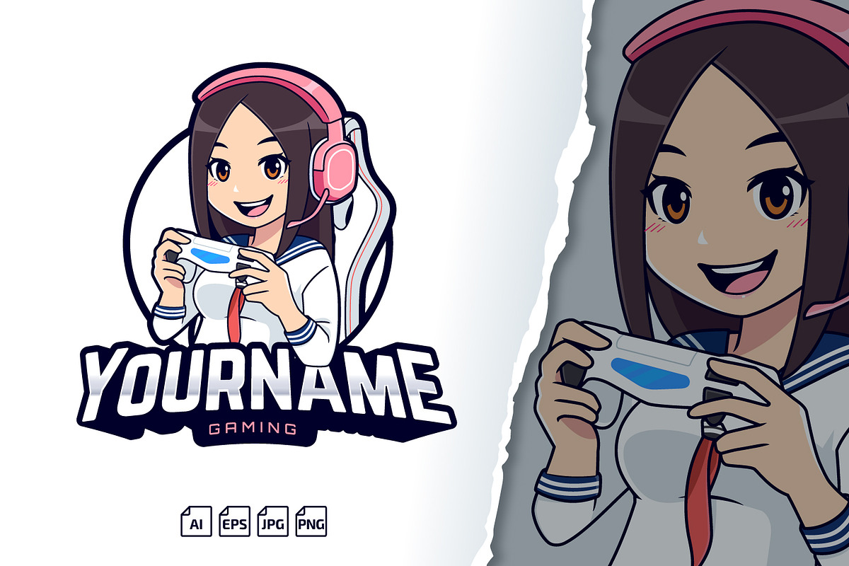 Gamer Girl Logo for Streamer, a Branding & Logo Template by tkzgraphic