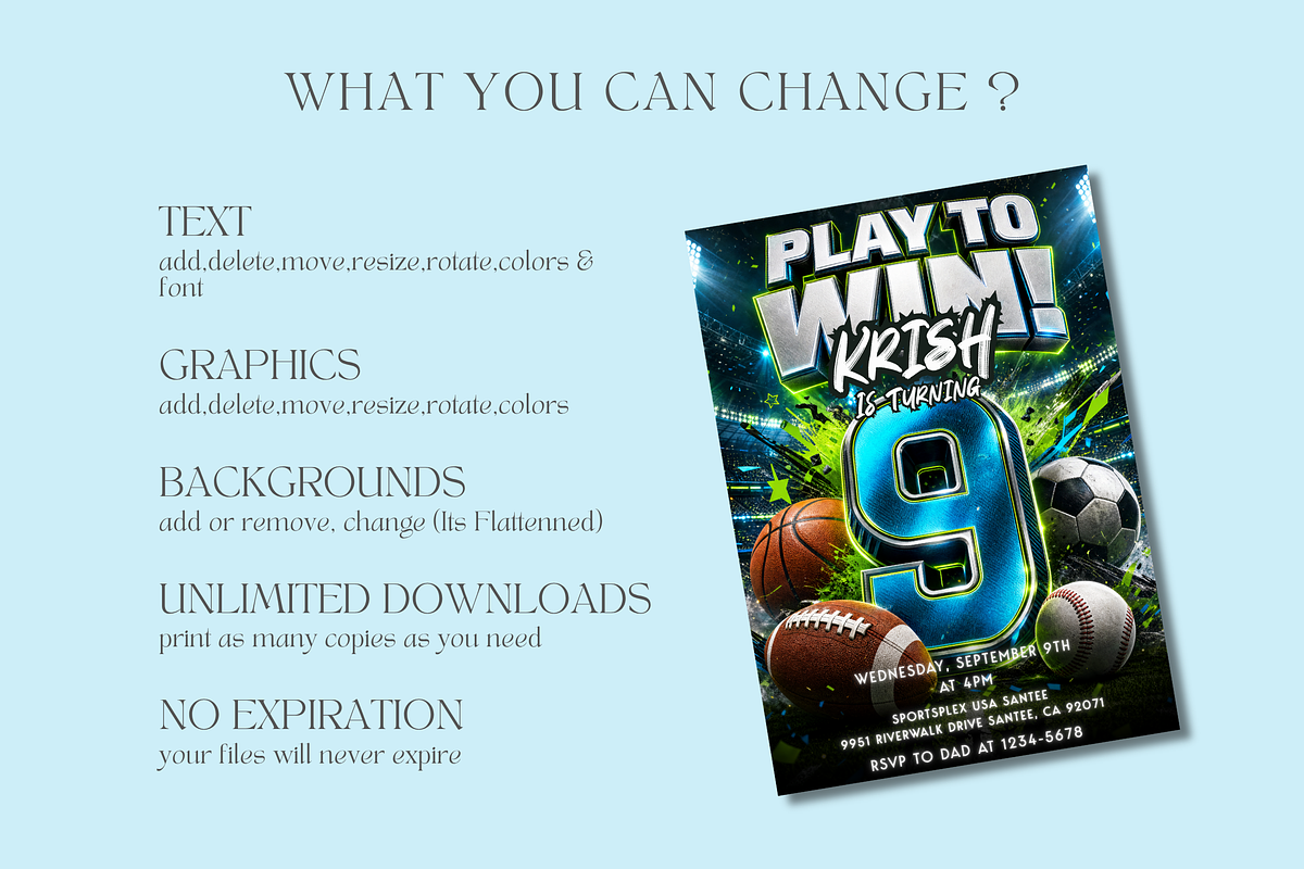Boys 9th Birthday Party Template, an Invitation Template by InvitingStorys (Photo 13 of 14)