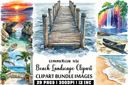 Watercolor Beach Landscape Clipart, an Illustration by Craft Nest (Thumbnail 1 of 5)