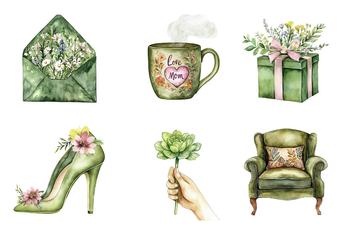 Boho Olive Green Mother's Day PNG, an Illustration by SinaCreation (Photo 4 of 5)