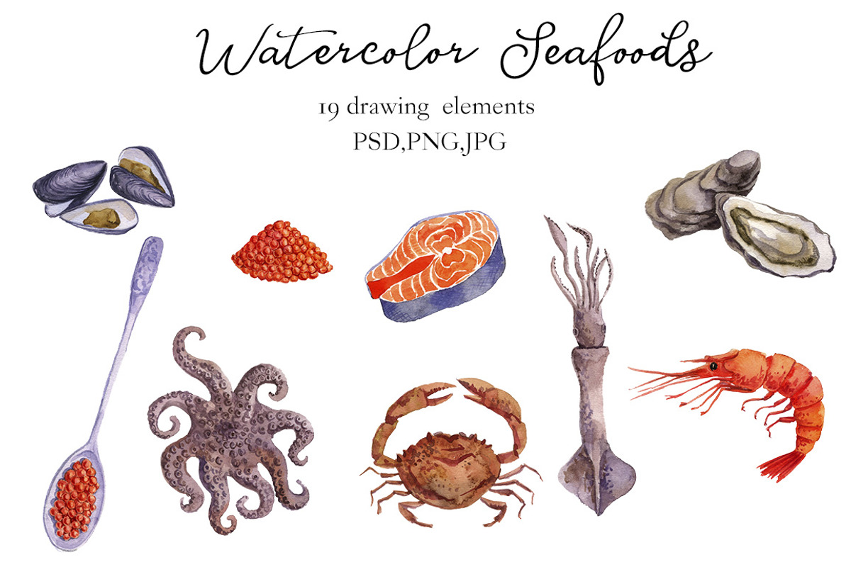 Watercolor Seafoods, a Food Illustration by cat_arch_angel (Photo 2 of 5)