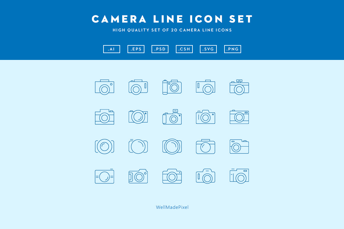 Camera Line Icon Set, an Outline Icon by WellMadePixel