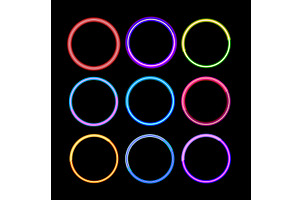 Glowing colorful neon circle frames, an Illustration by pikepicture